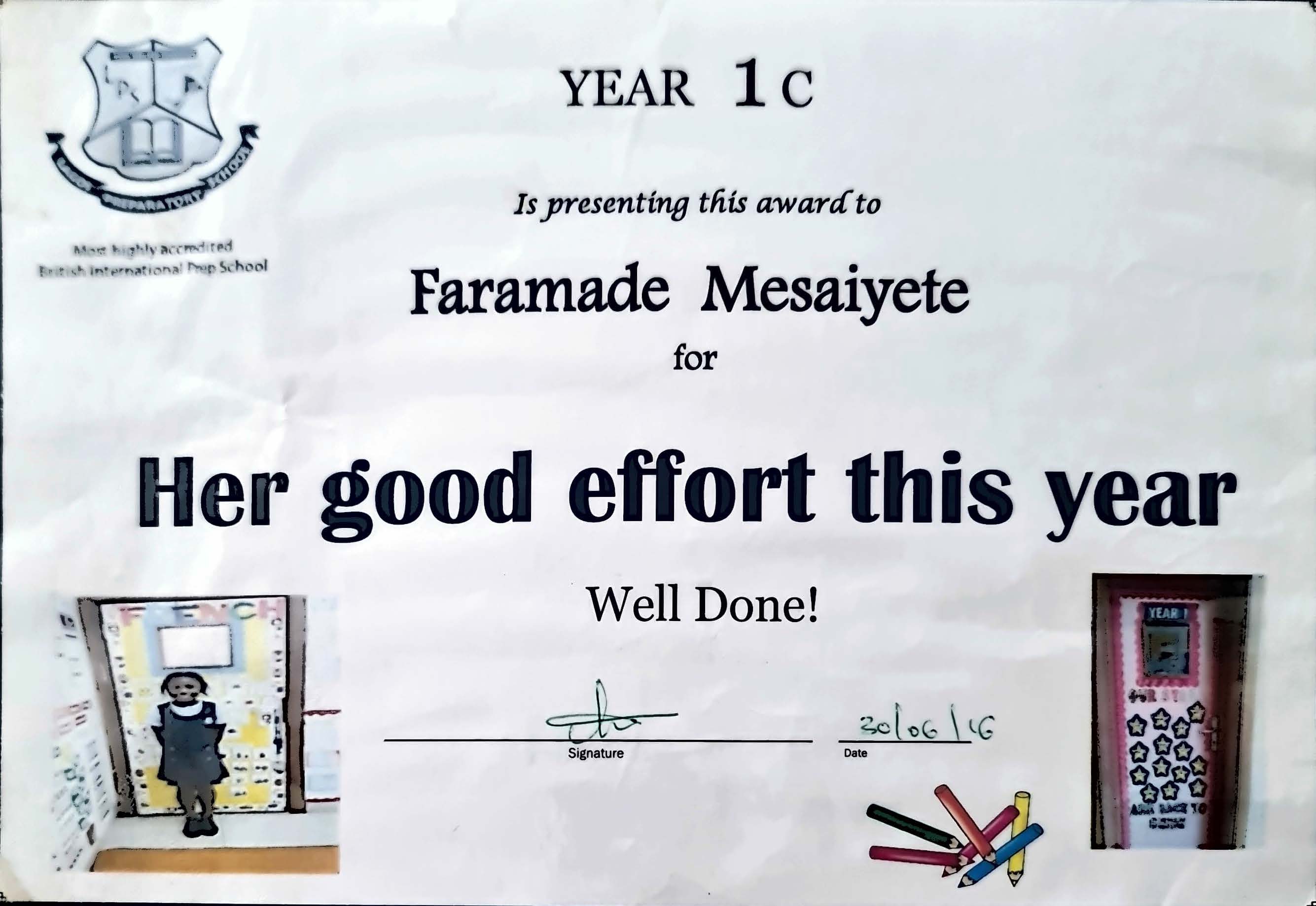 A good effort certificate